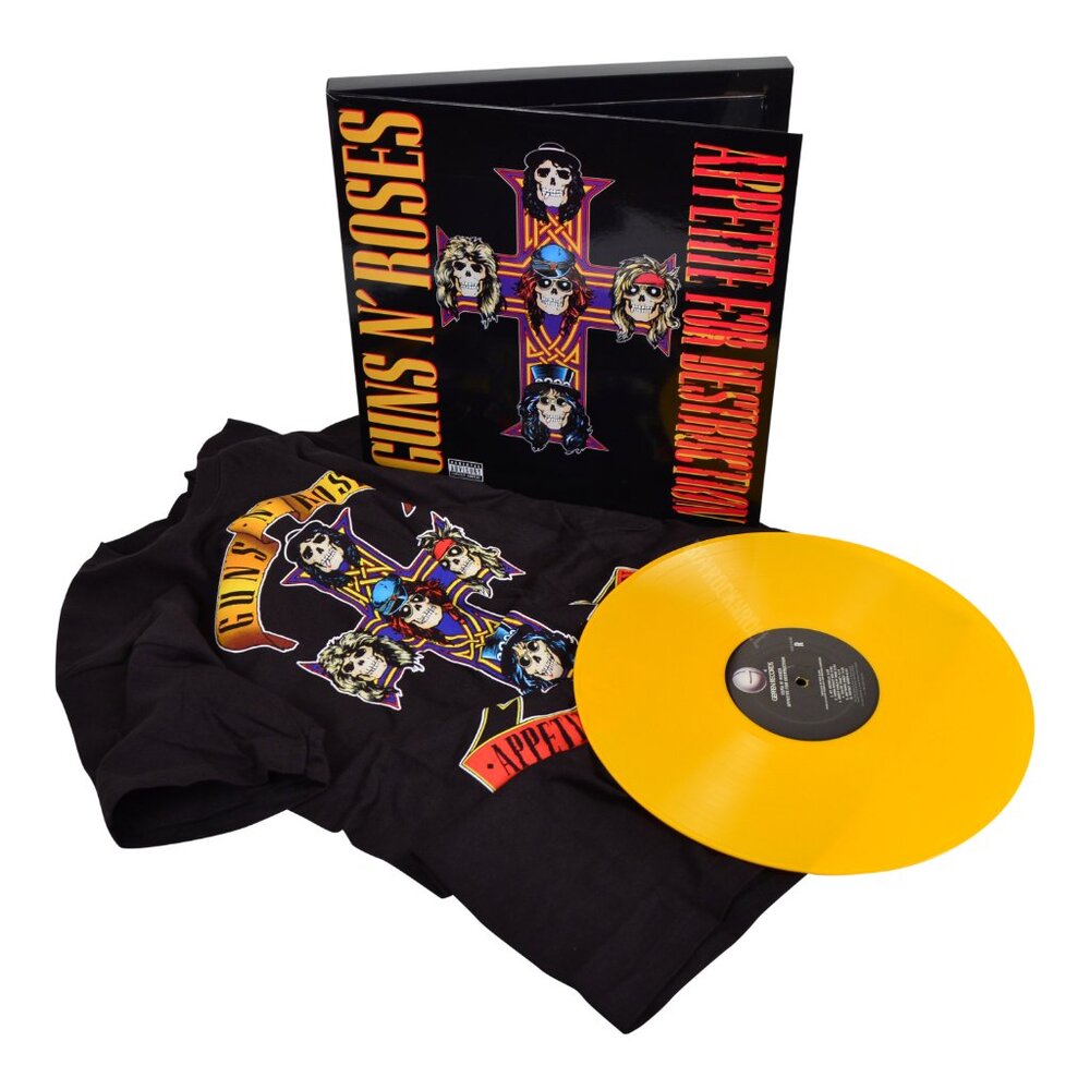 Guns N Roses 2009 Appetite For Destruction Yellow Vinyl LP & T-Shirt Box Set -LG